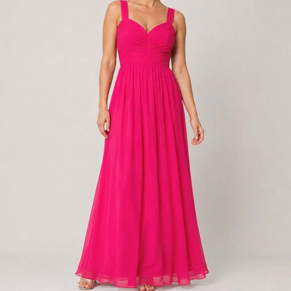 Wtoo Bright Pink Chiffon Bridesmaid Gown 12 Ruched Style 00807 Formal Pageant